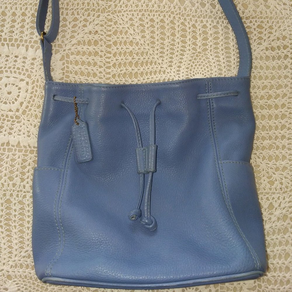 Coach periwinkle pebbled leather drawstring bag